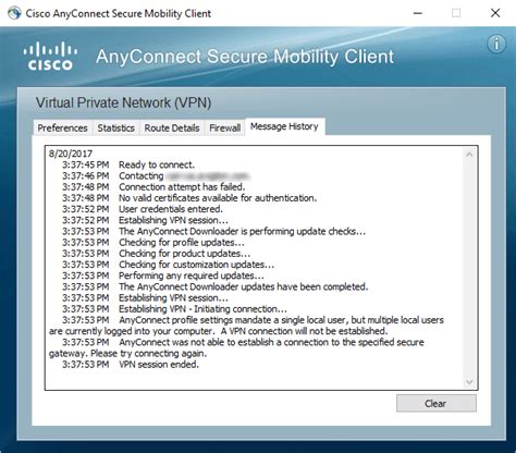 cisco AnyConnect secure mobility client error